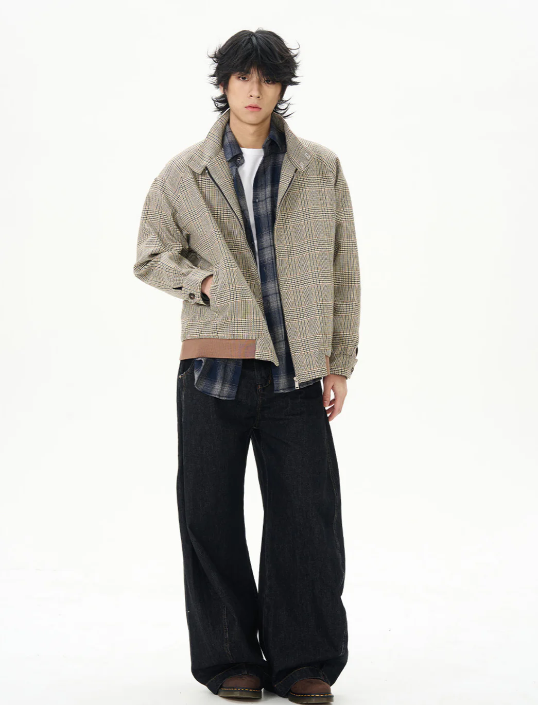 Plaid High Collar Zip Bomber Jacket - Image 6