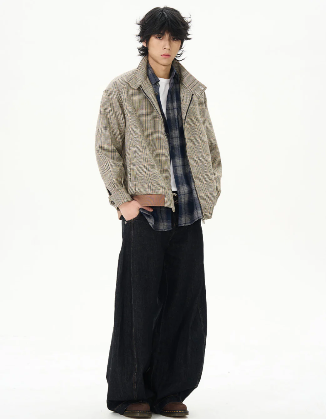 Plaid High Collar Zip Bomber Jacket - Image 7