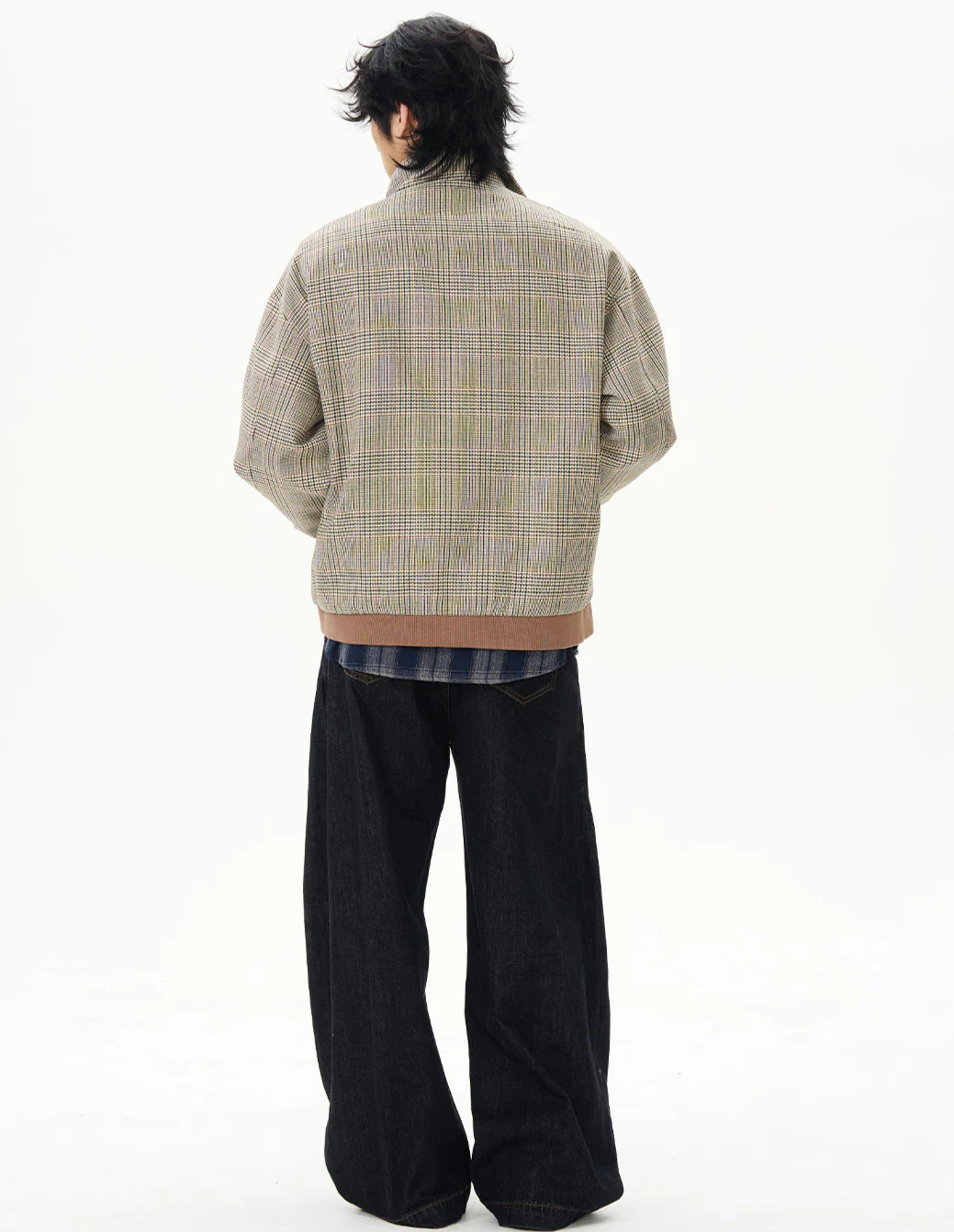 Plaid High Collar Zip Bomber Jacket - Image 8