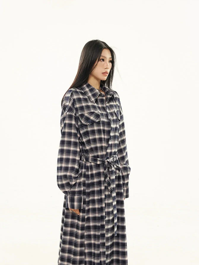 Plaid Longline Lightweight Coat with Fringe Detail - Image 10