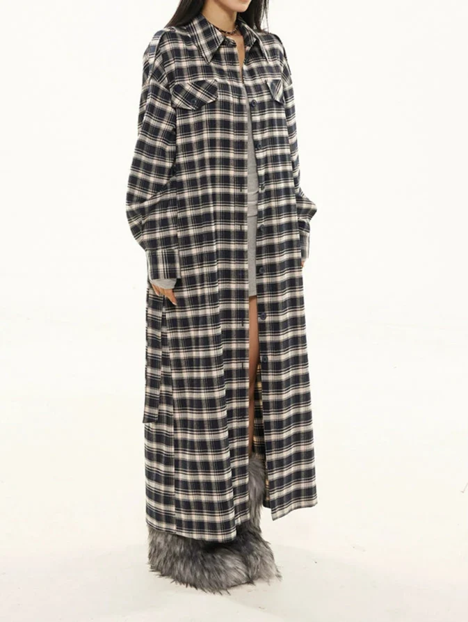 Plaid Longline Lightweight Coat with Fringe Detail - Image 14