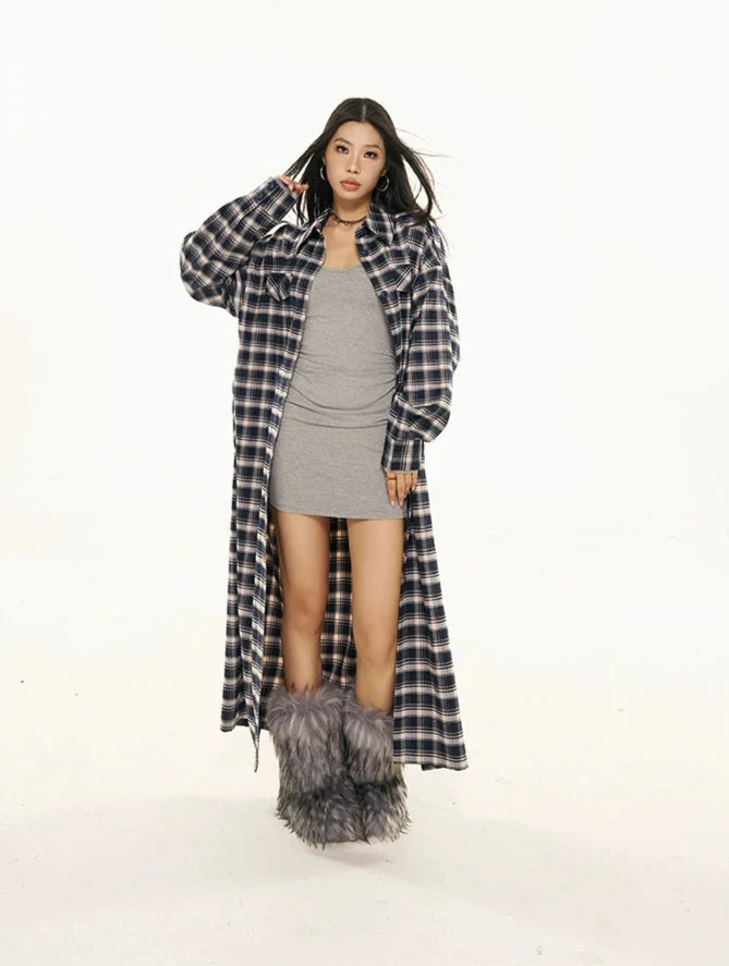 Plaid Longline Lightweight Coat with Fringe Detail - Image 5