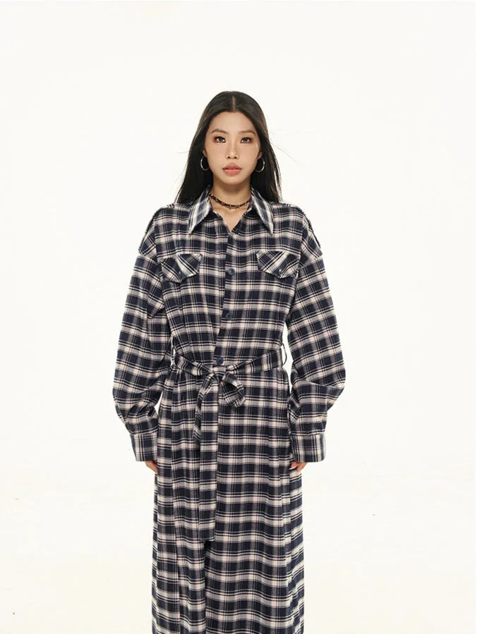 Plaid Longline Lightweight Coat with Fringe Detail - Image 8