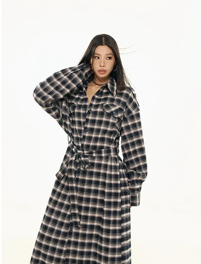 Plaid Longline Lightweight Coat with Fringe Detail - Image 9