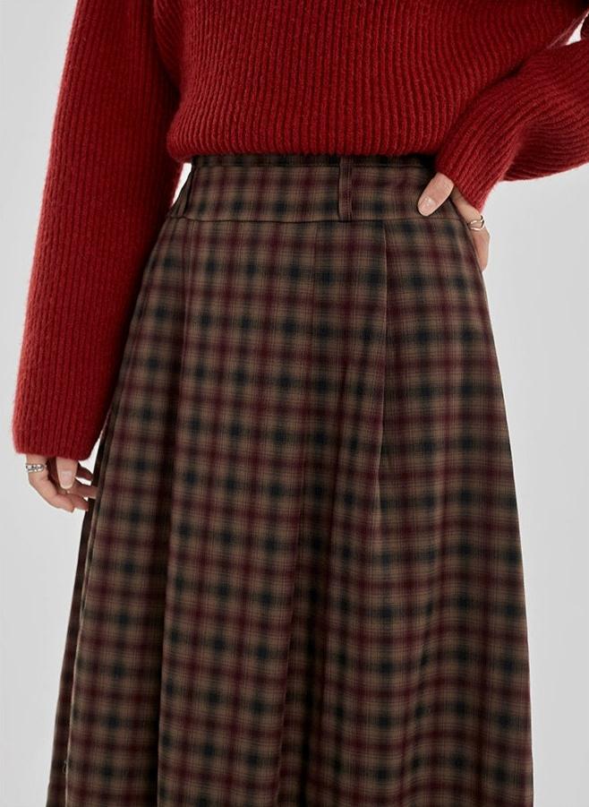 Plaid Pleated Maxi Skirt with Elastic Waist - Image 11