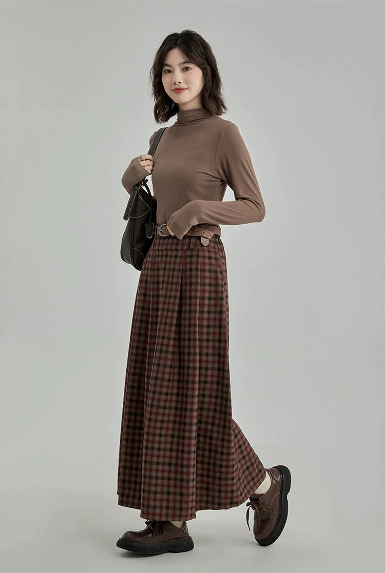 Plaid Pleated Maxi Skirt with Elastic Waist - Image 12