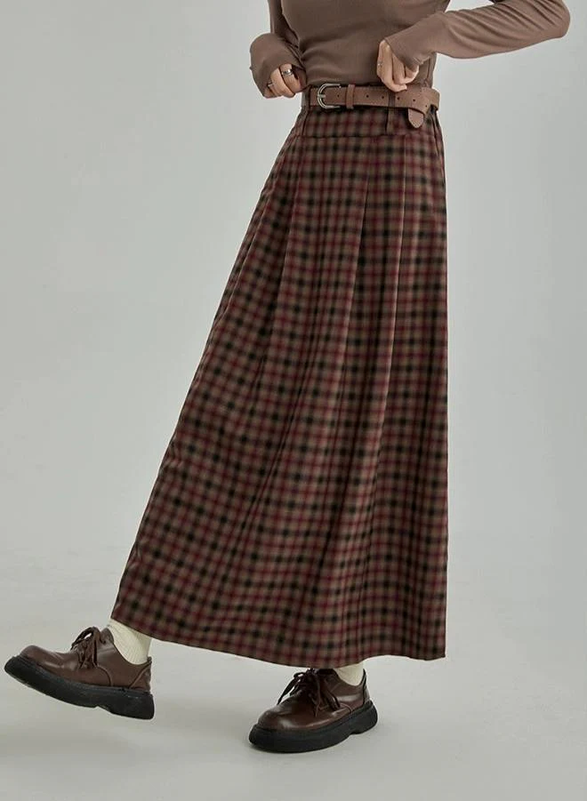 Plaid Pleated Maxi Skirt with Elastic Waist - Image 5