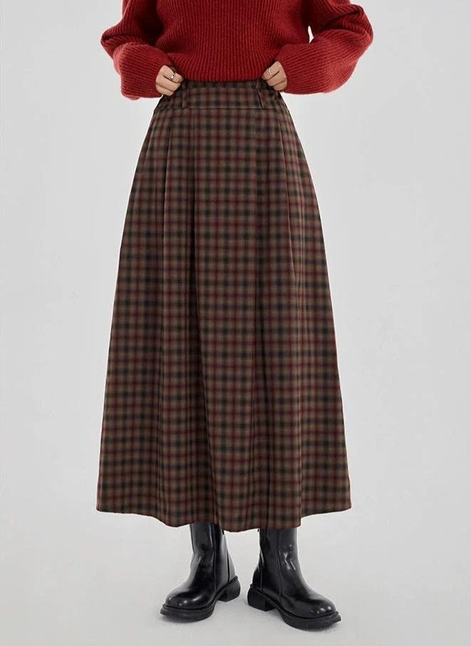Plaid Pleated Maxi Skirt with Elastic Waist - Image 8