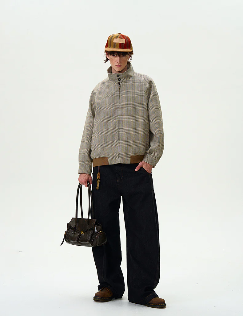 Plaid Zip Jacket with Stand Collar and Raglan Sleeves - Image 10