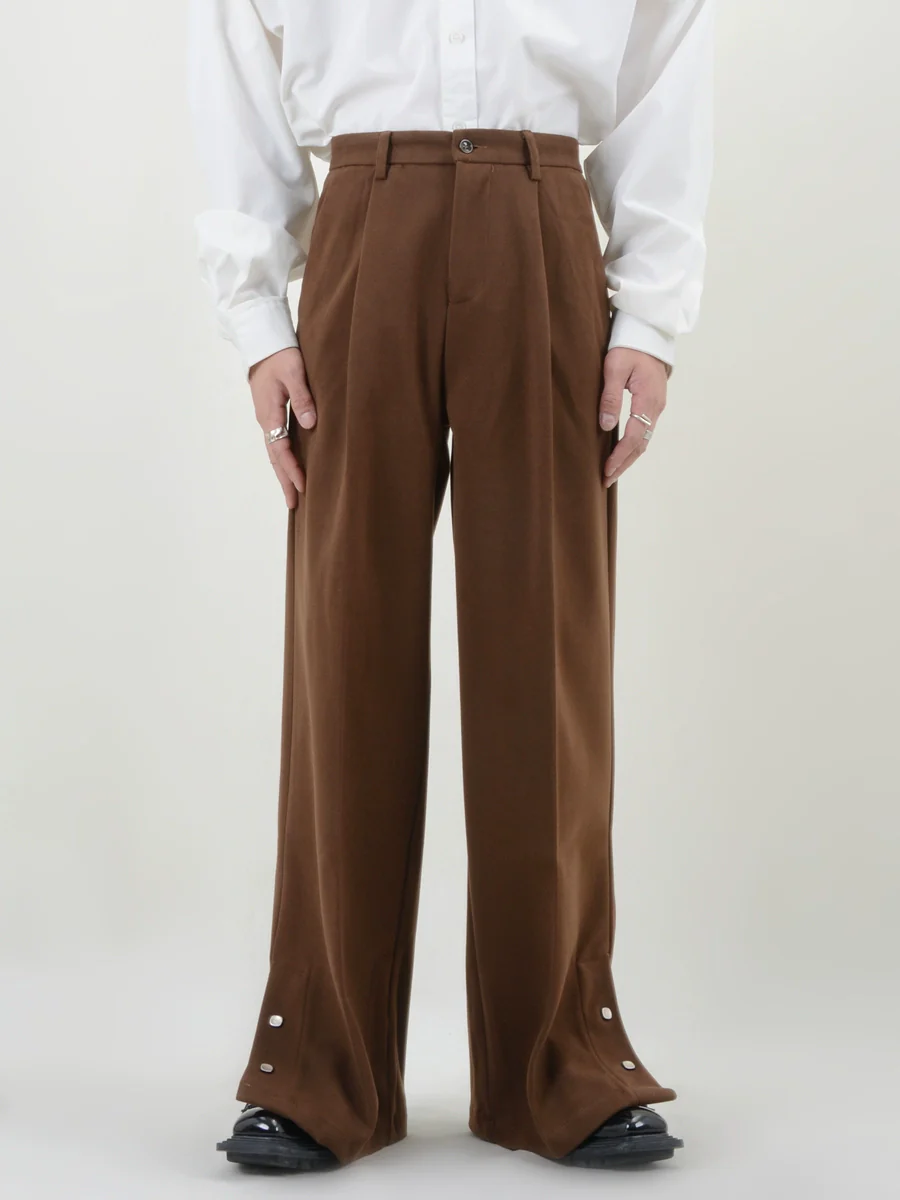 Pleated Button Hem Wide-Leg Trousers - Image 11