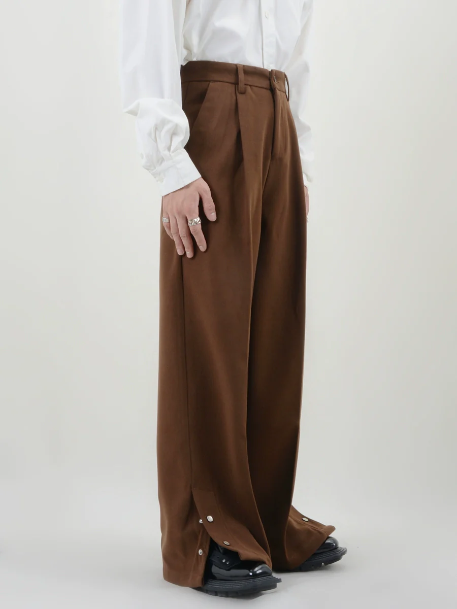 Pleated Button Hem Wide-Leg Trousers - Image 12