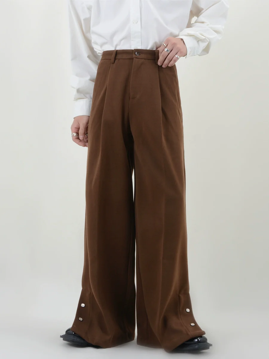 Pleated Button Hem Wide-Leg Trousers - Image 13