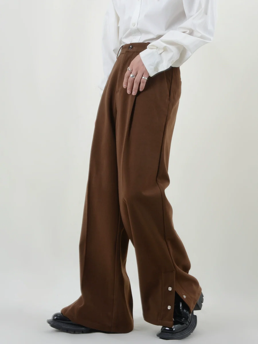 Pleated Button Hem Wide-Leg Trousers - Image 14