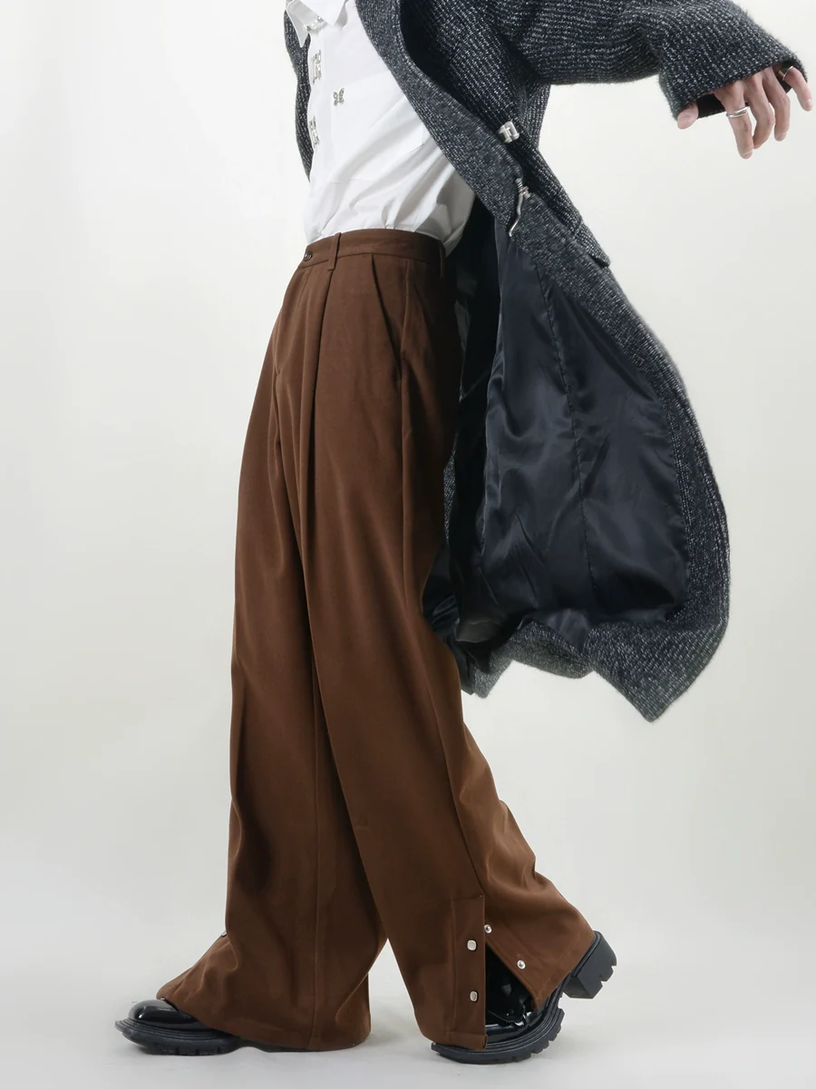 Pleated Button Hem Wide-Leg Trousers - Image 15