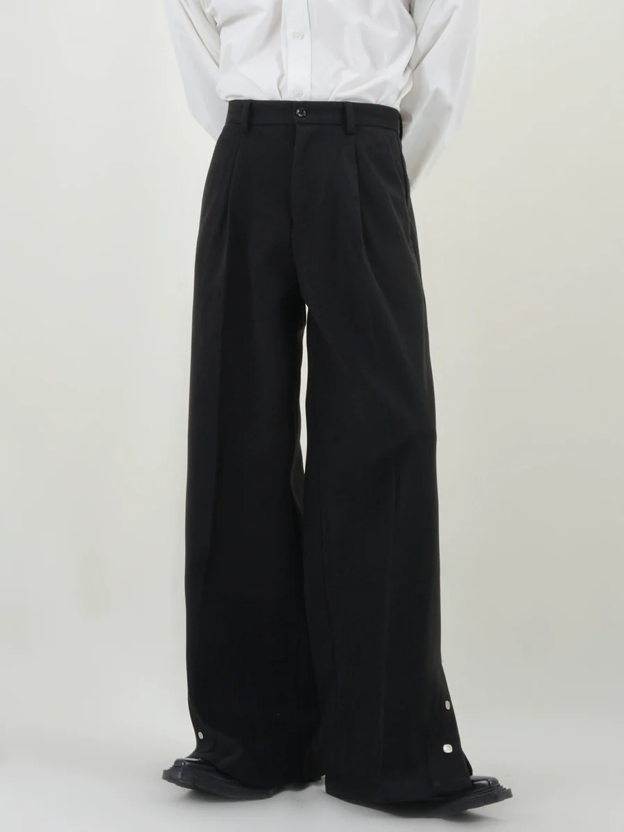 Pleated Button Hem Wide-Leg Trousers - Image 4