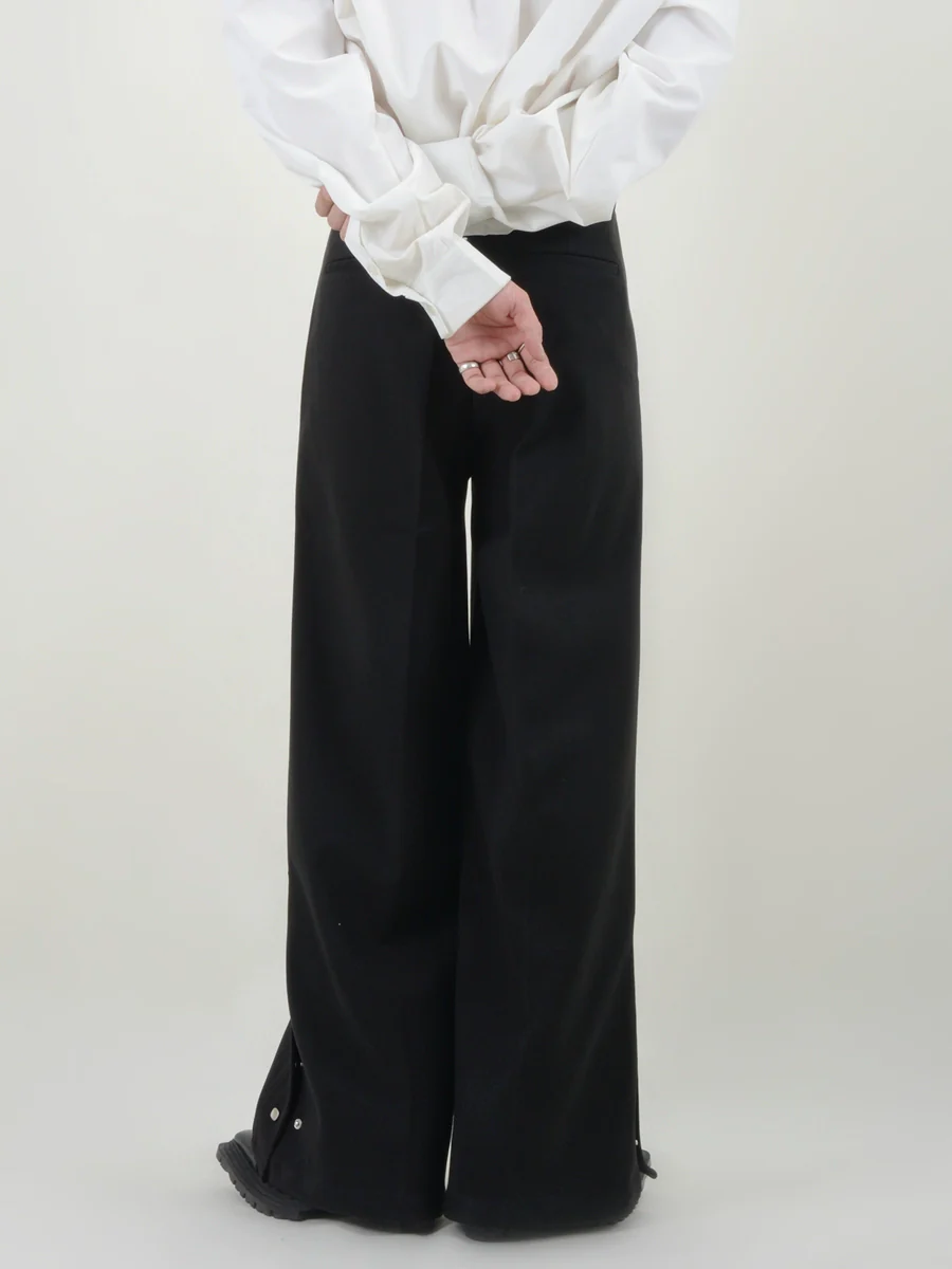 Pleated Button Hem Wide-Leg Trousers - Image 5