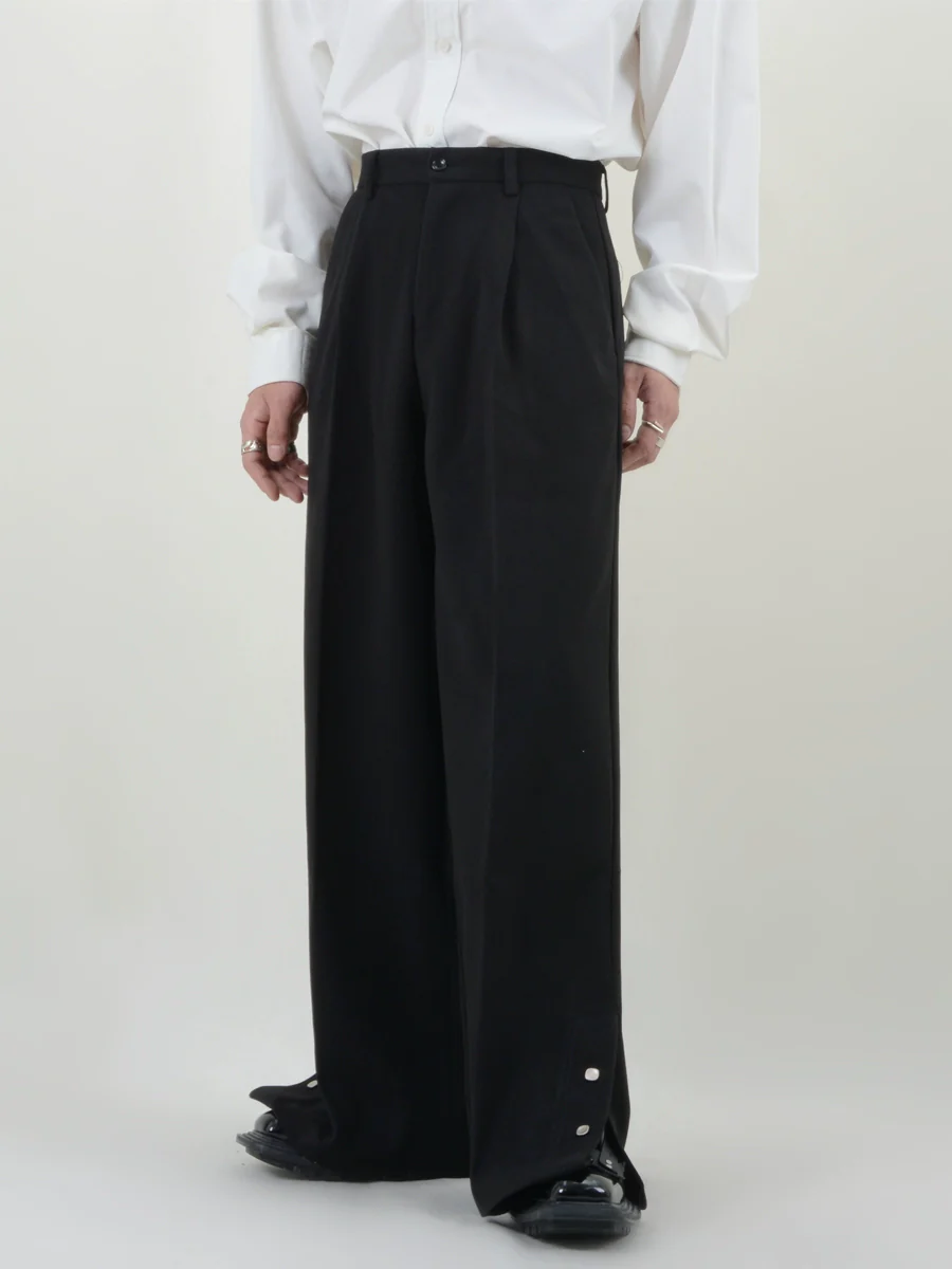 Pleated Button Hem Wide-Leg Trousers - Image 6