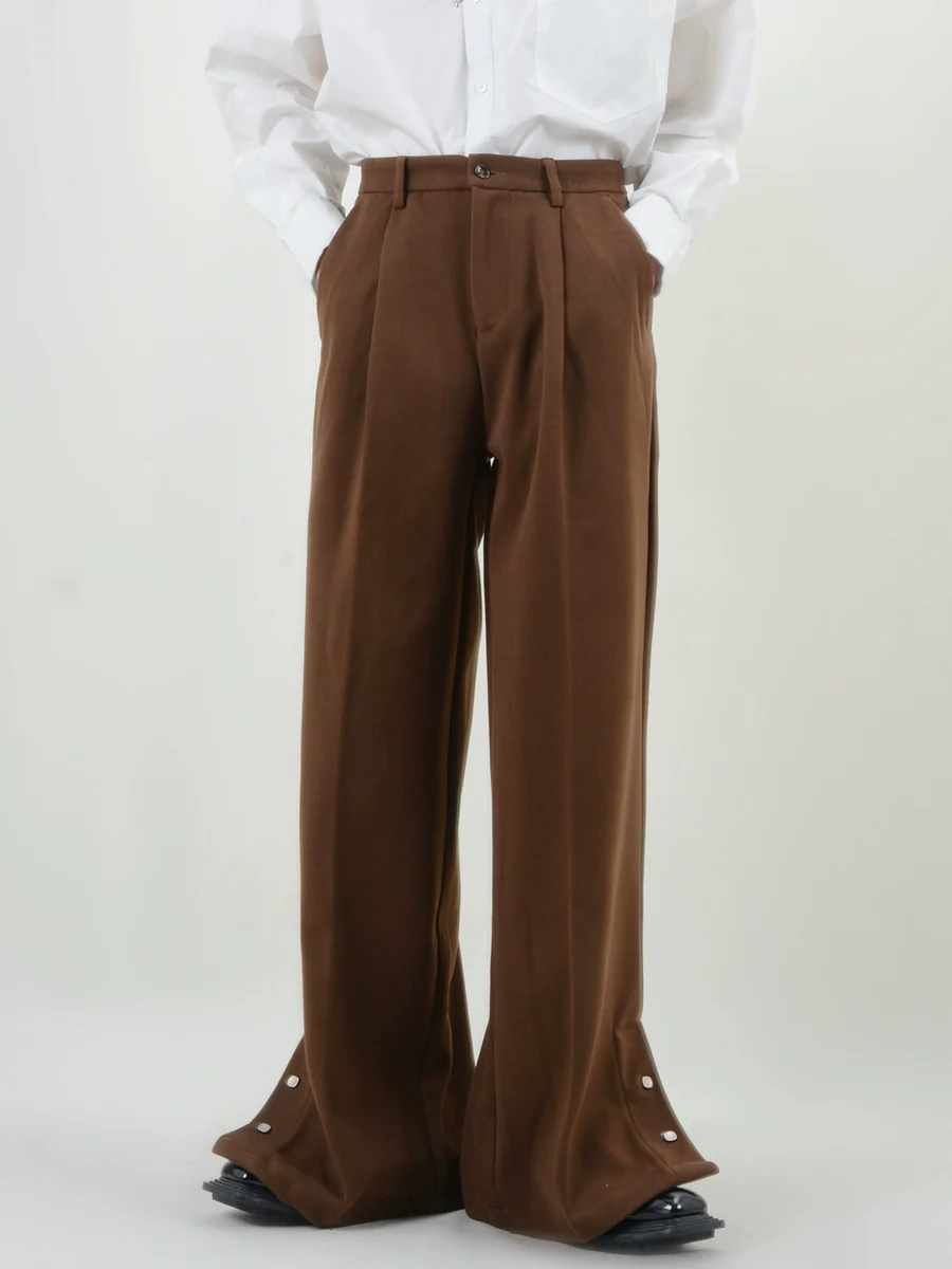 Pleated Button Hem Wide-Leg Trousers - Image 7
