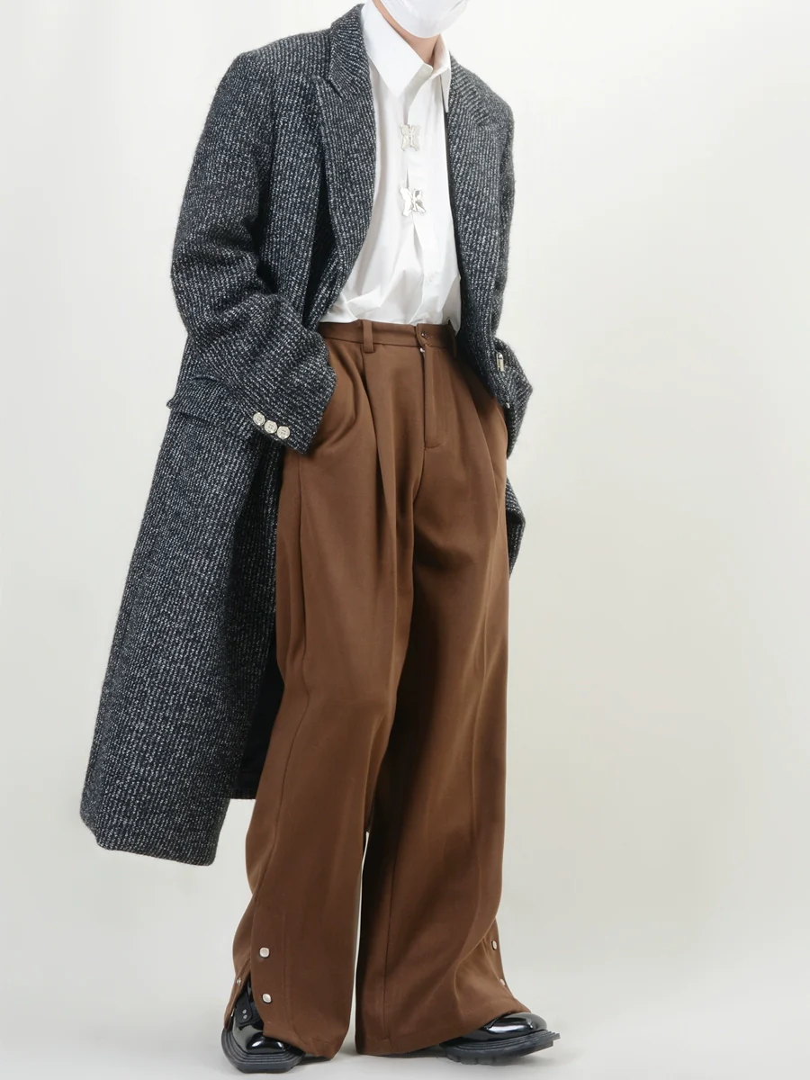 Pleated Button Hem Wide-Leg Trousers - Image 8