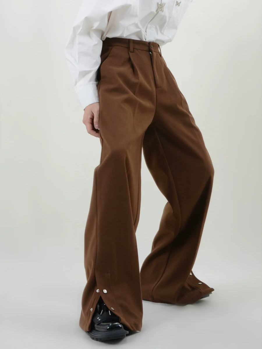 Pleated Button Hem Wide-Leg Trousers - Image 9