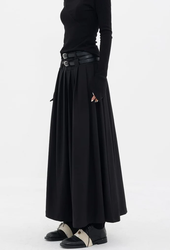 Pleated Double-Belt Midi Skirt - Image 2