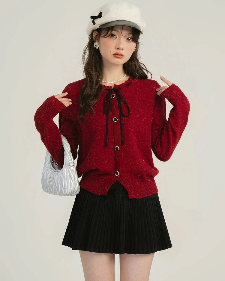 Pleated High-Waist Mini Skirt with Bow Accents - Image 30