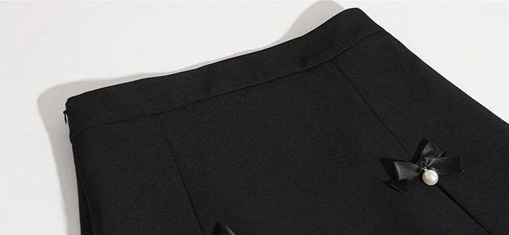 Pleated Mini Skirt with Bow and Faux Pearl Accents - Image 9