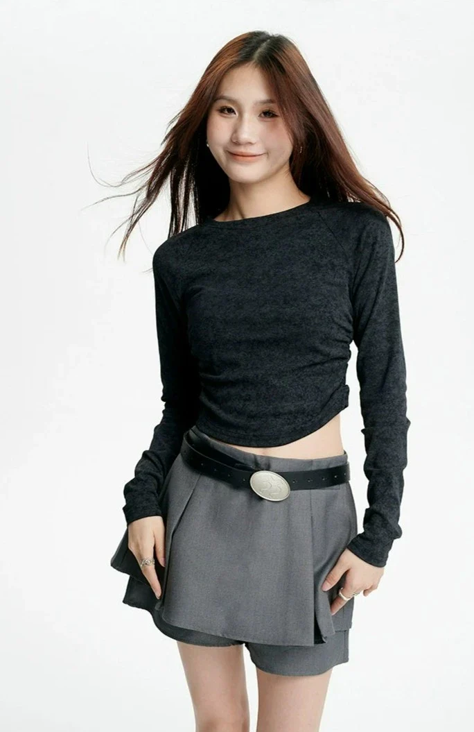 Pleated Mini Skirt with Oversized Belt Detail - Image 2