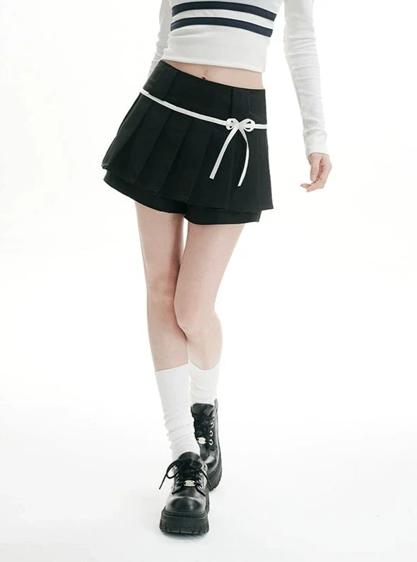 Pleated Tennis Mini Skirt with Bow-Knot Drawstring Waist - Image 4
