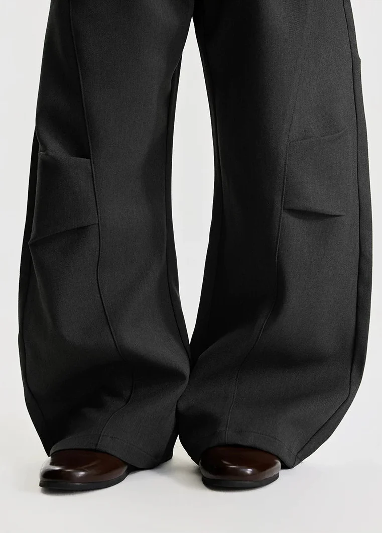Pleated Wide Leg Panel Construction Pants - Image 9