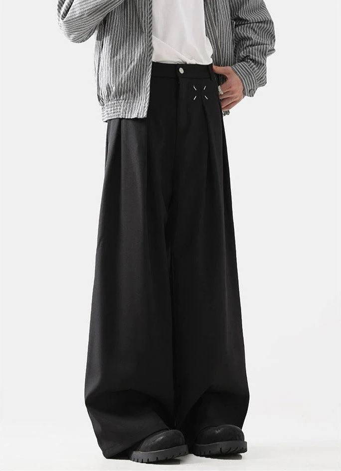 Pleated Wide-Leg Trousers with Stitch Detail - Image 3