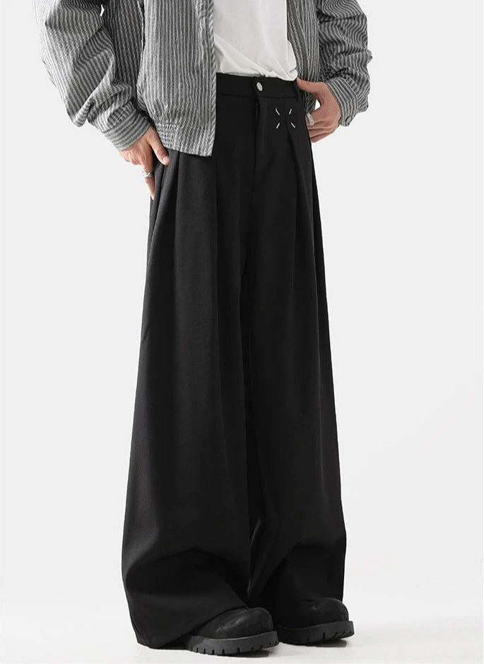 Pleated Wide-Leg Trousers with Stitch Detail - Image 4