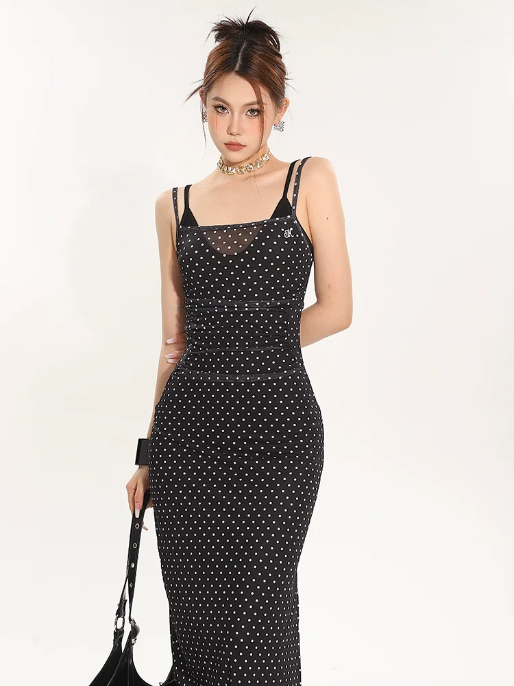 Polka Dot Sleeveless Midi Bodycon Dress - Image 9