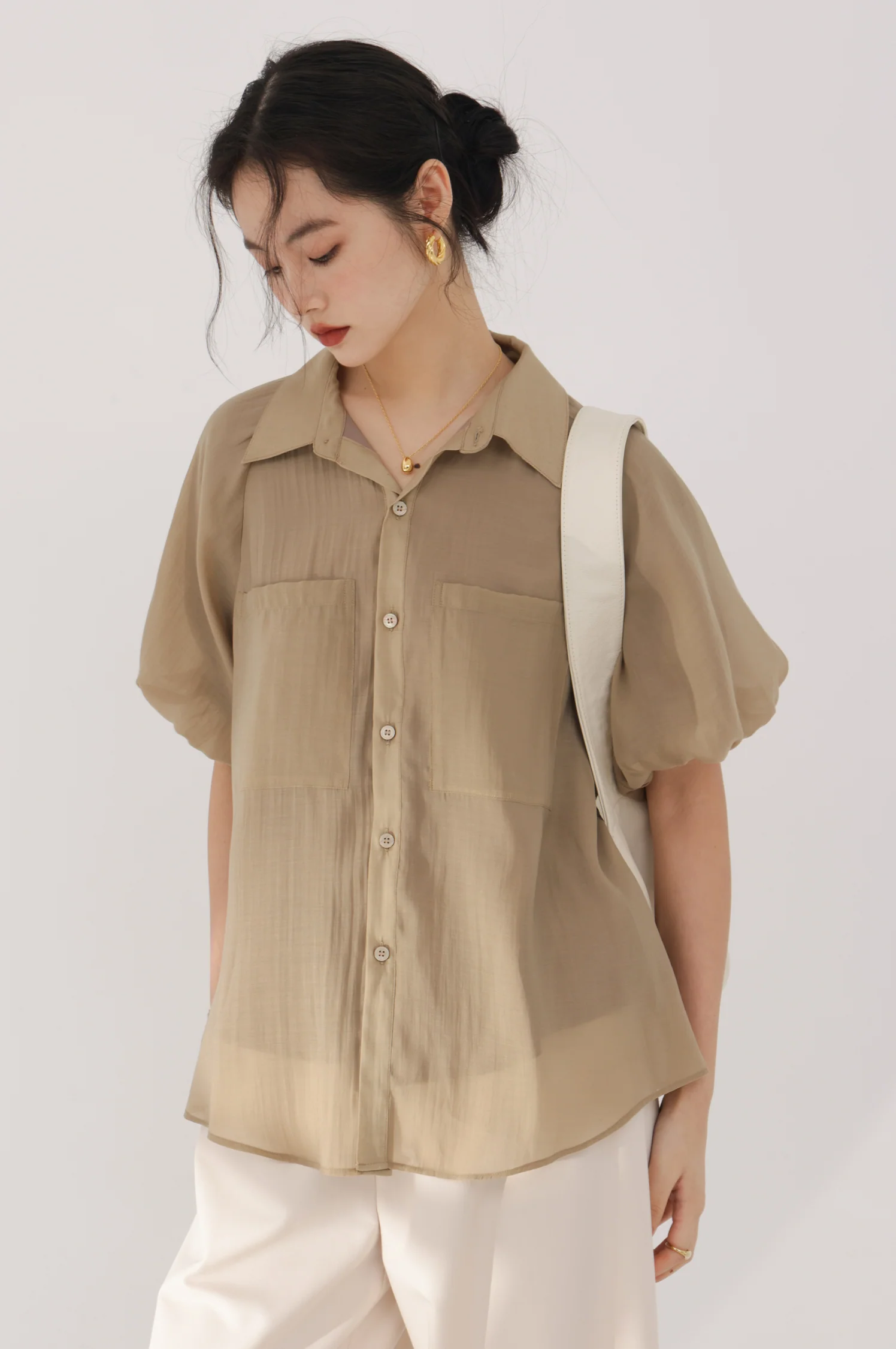 Puff Sleeve Button Top - Image 3