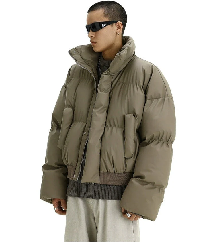 Puffer Jacket with High Collar and Cuffed Sleeves - Image 2