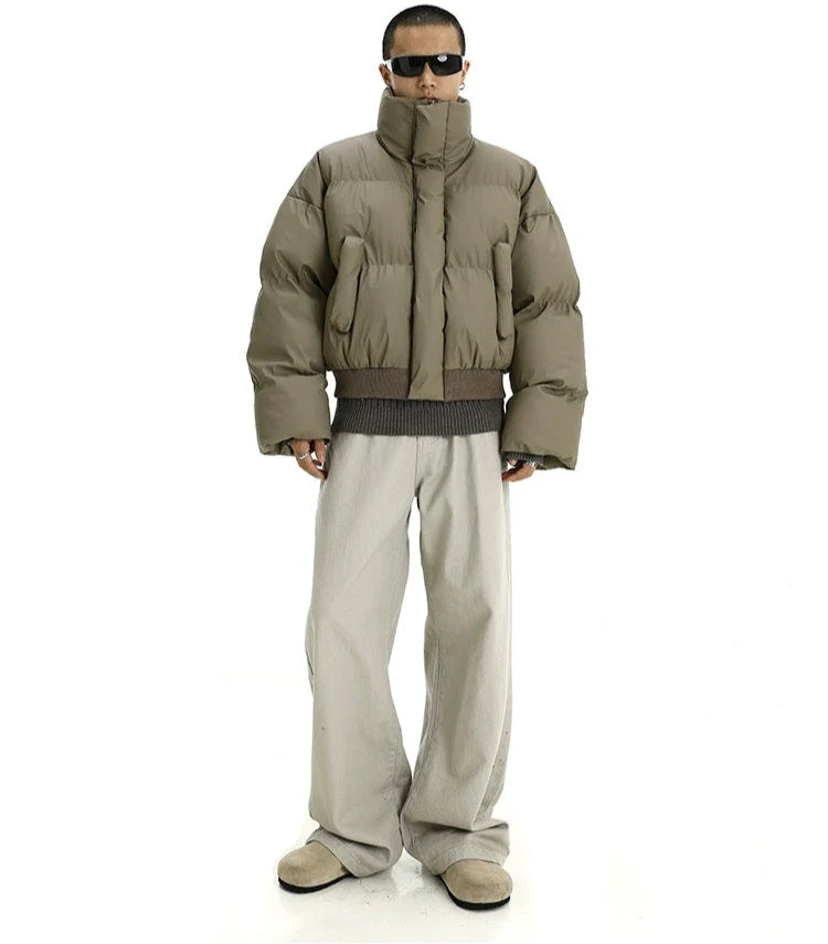 Puffer Jacket with High Collar and Cuffed Sleeves - Image 3
