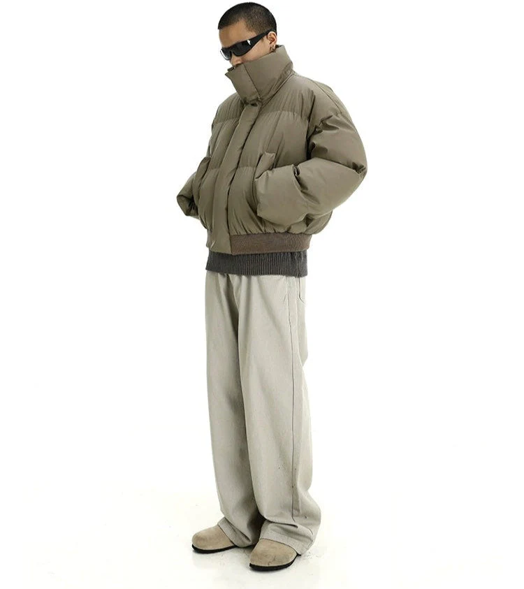 Puffer Jacket with High Collar and Cuffed Sleeves - Image 4