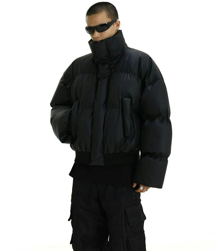 Puffer Jacket with High Collar and Cuffed Sleeves - Image 7