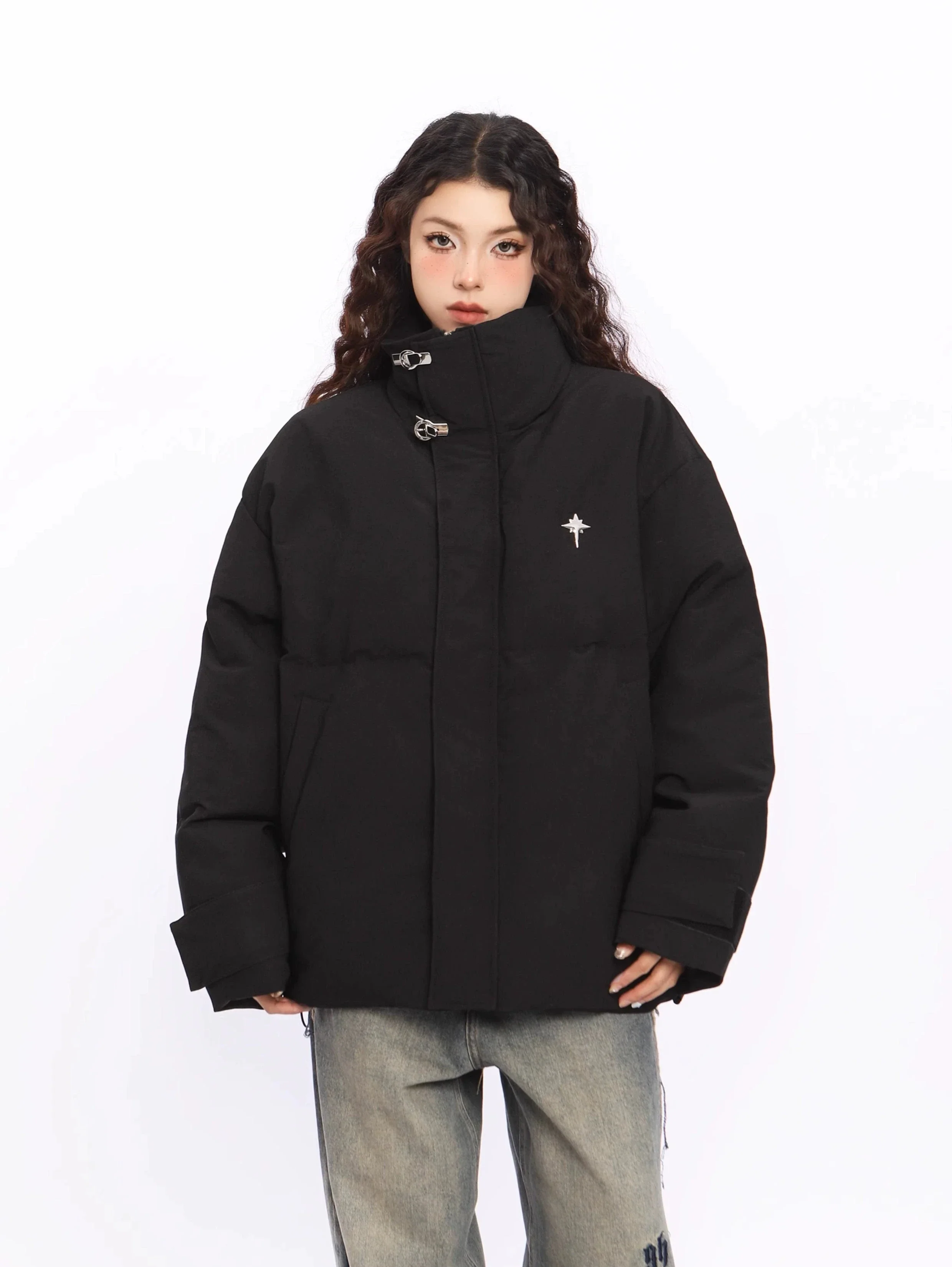 Puffer Jacket with High Collar Buckles Detail - Image 13