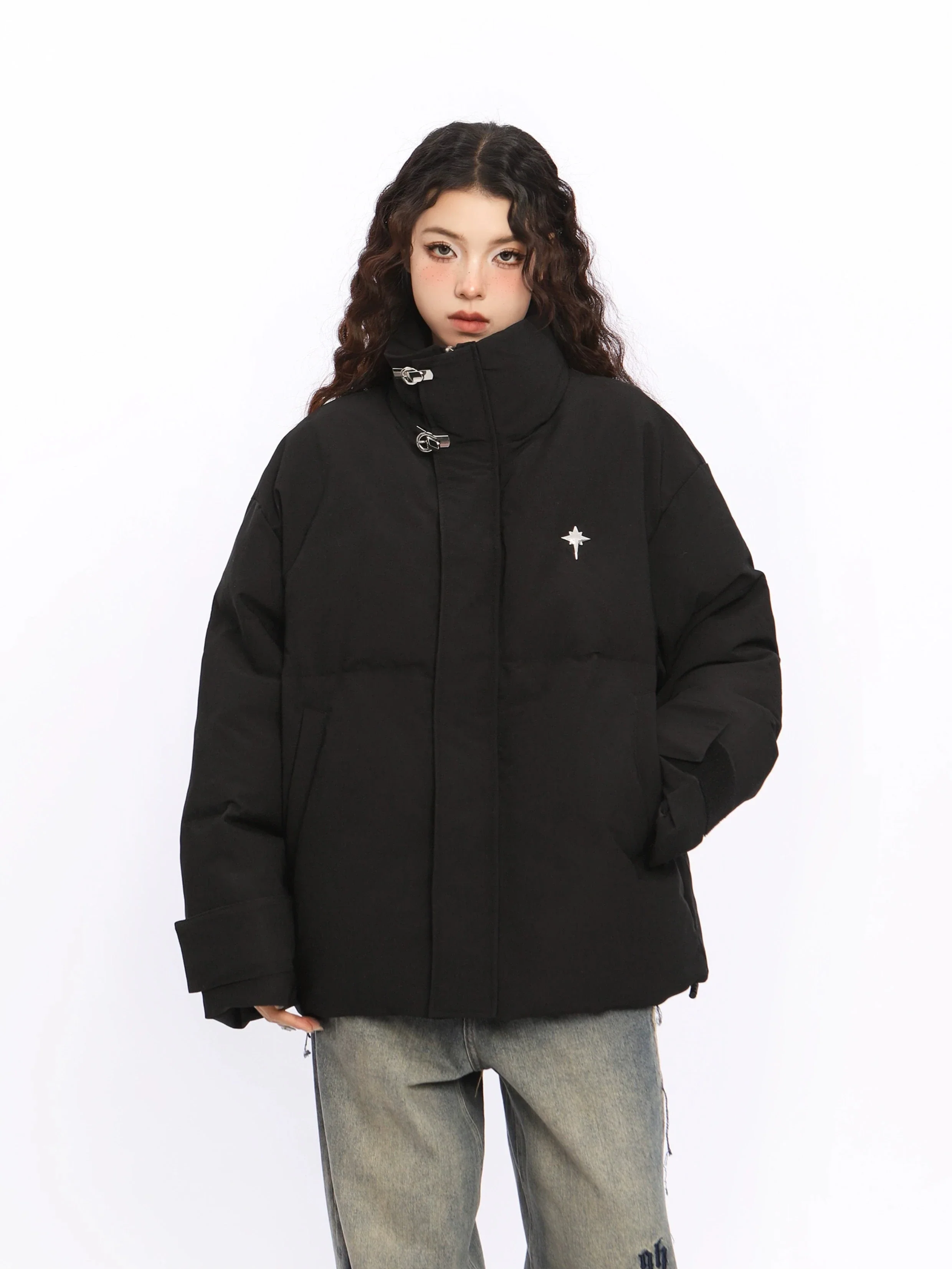 Puffer Jacket with High Collar Buckles Detail - Image 14