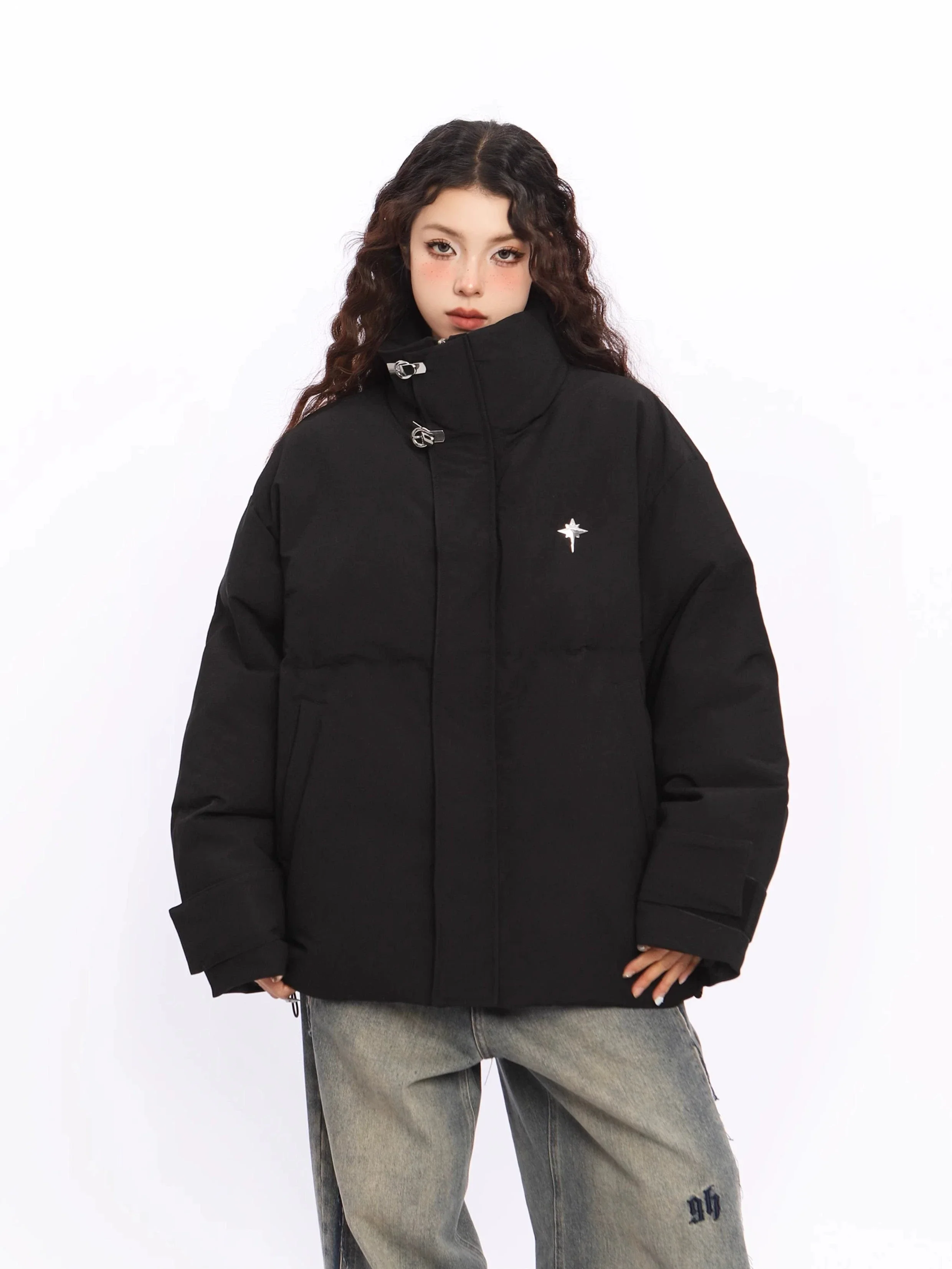Puffer Jacket with High Collar Buckles Detail - Image 15