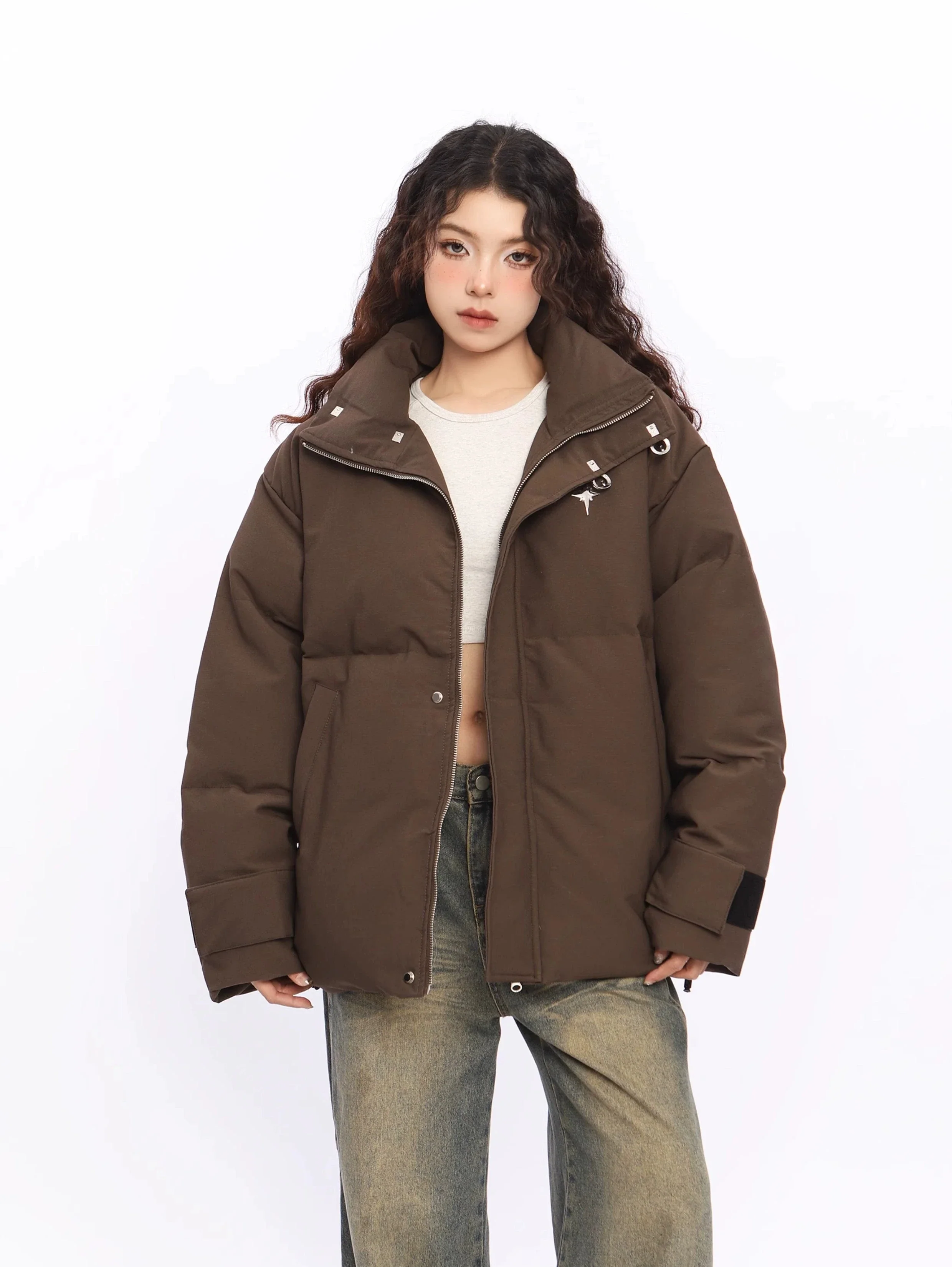 Puffer Jacket with High Collar Buckles Detail - Image 4