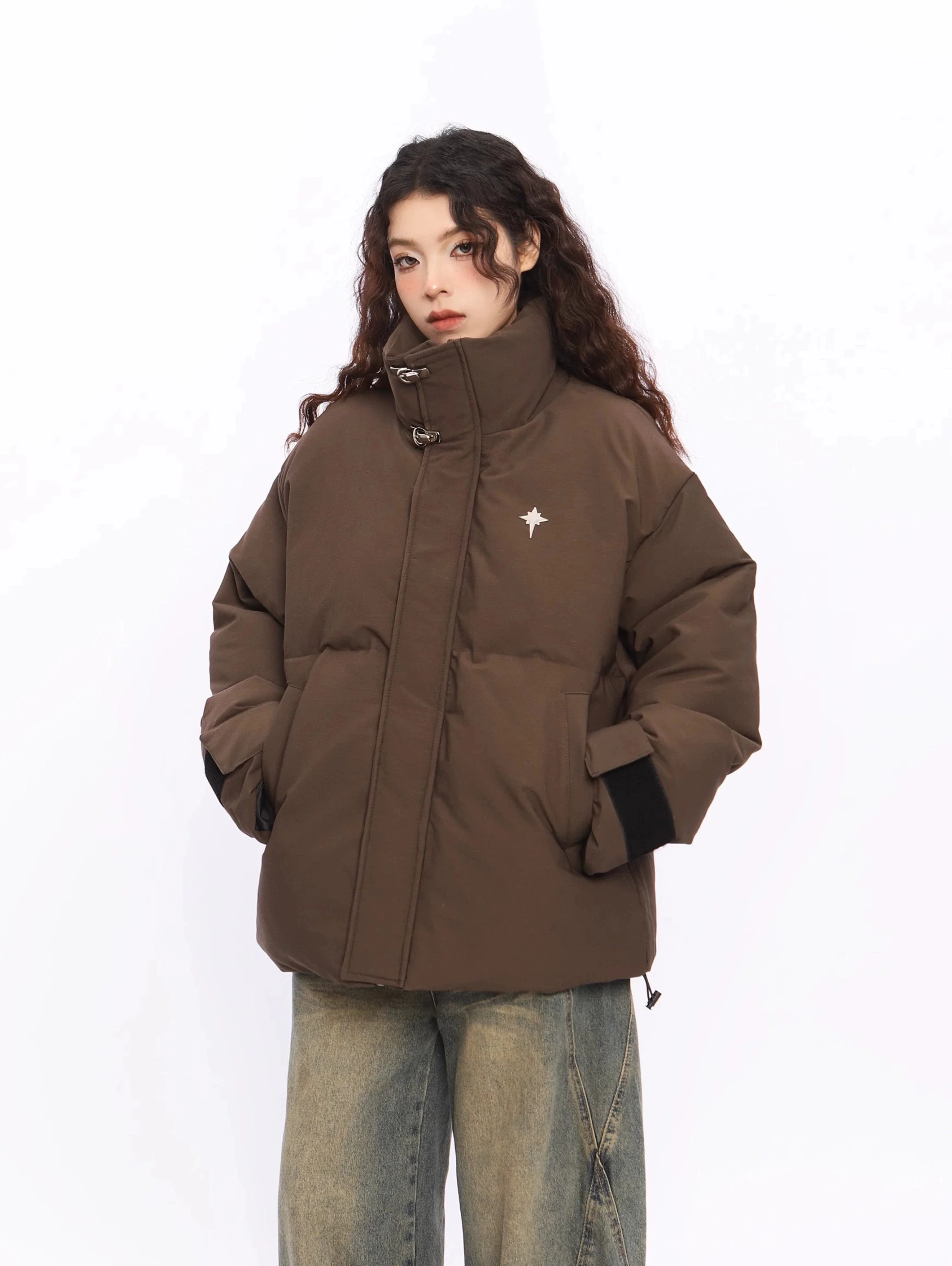 Puffer Jacket with High Collar Buckles Detail - Image 7