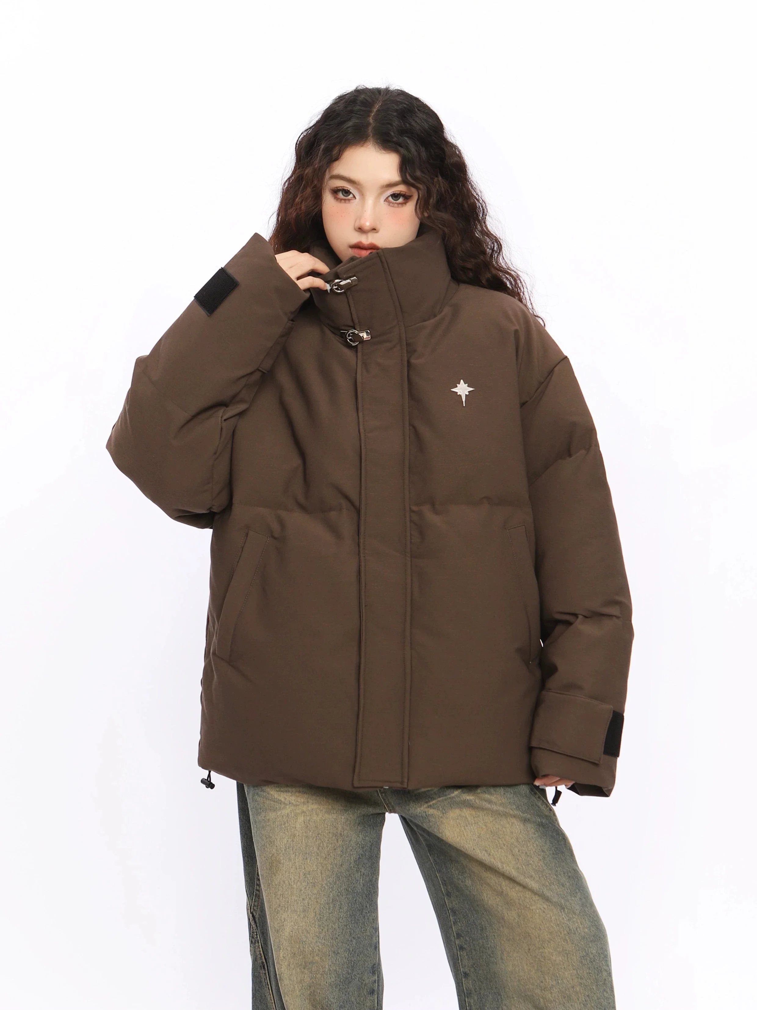 Puffer Jacket with High Collar Buckles Detail - Image 8