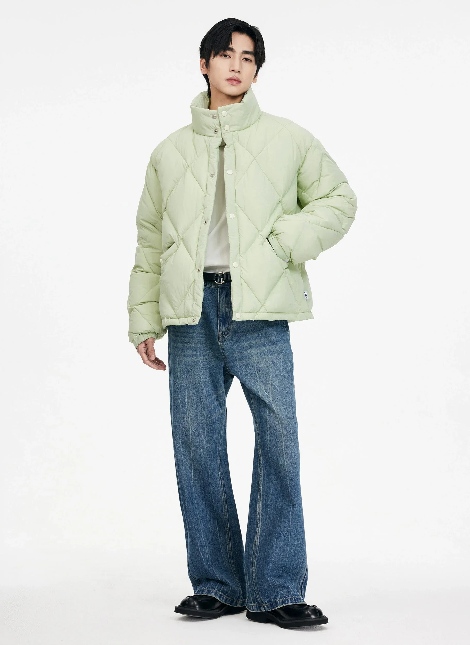 Quilted Contrast Stitch High Collar Puffer Jacket - Image 10