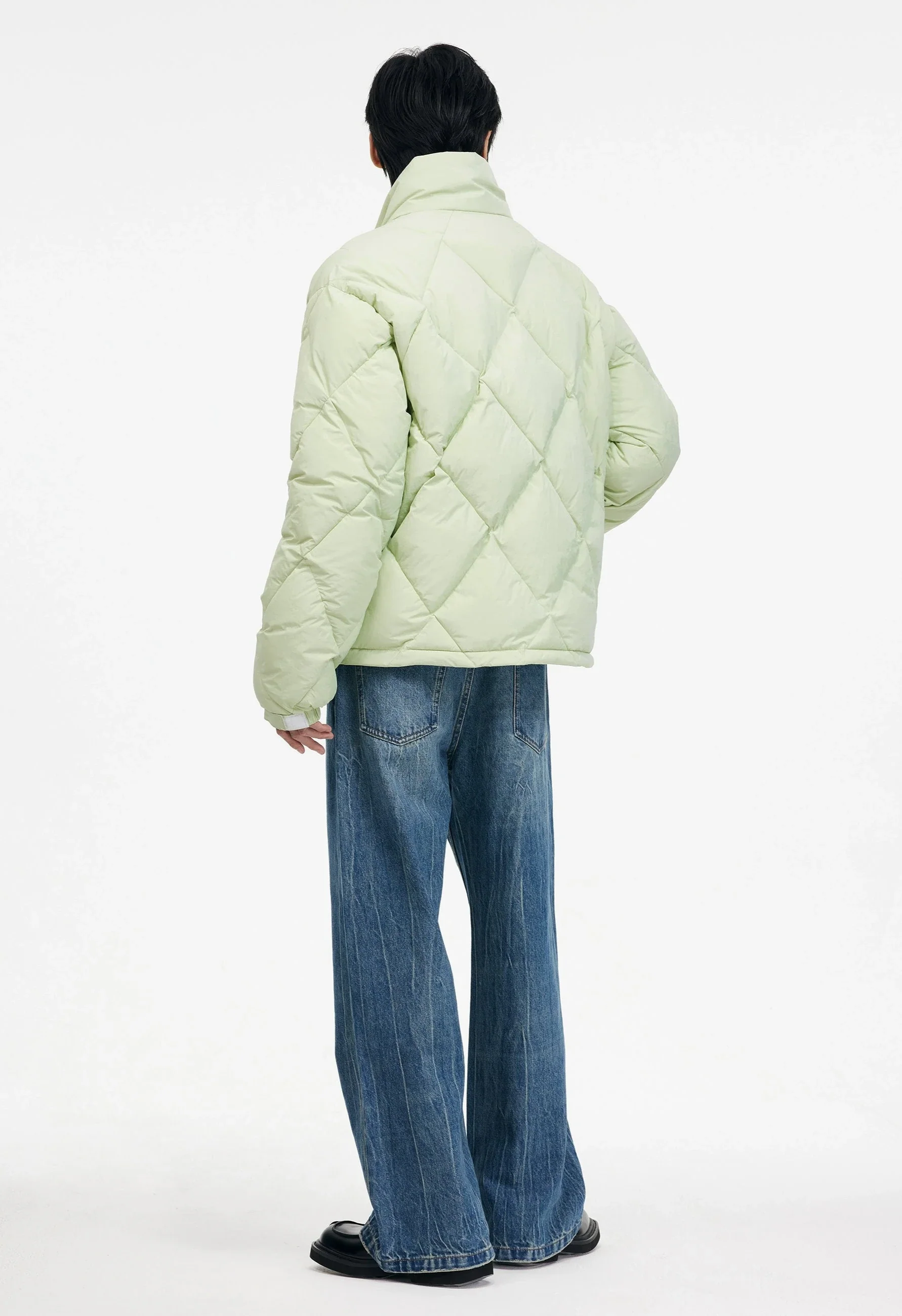 Quilted Contrast Stitch High Collar Puffer Jacket - Image 11