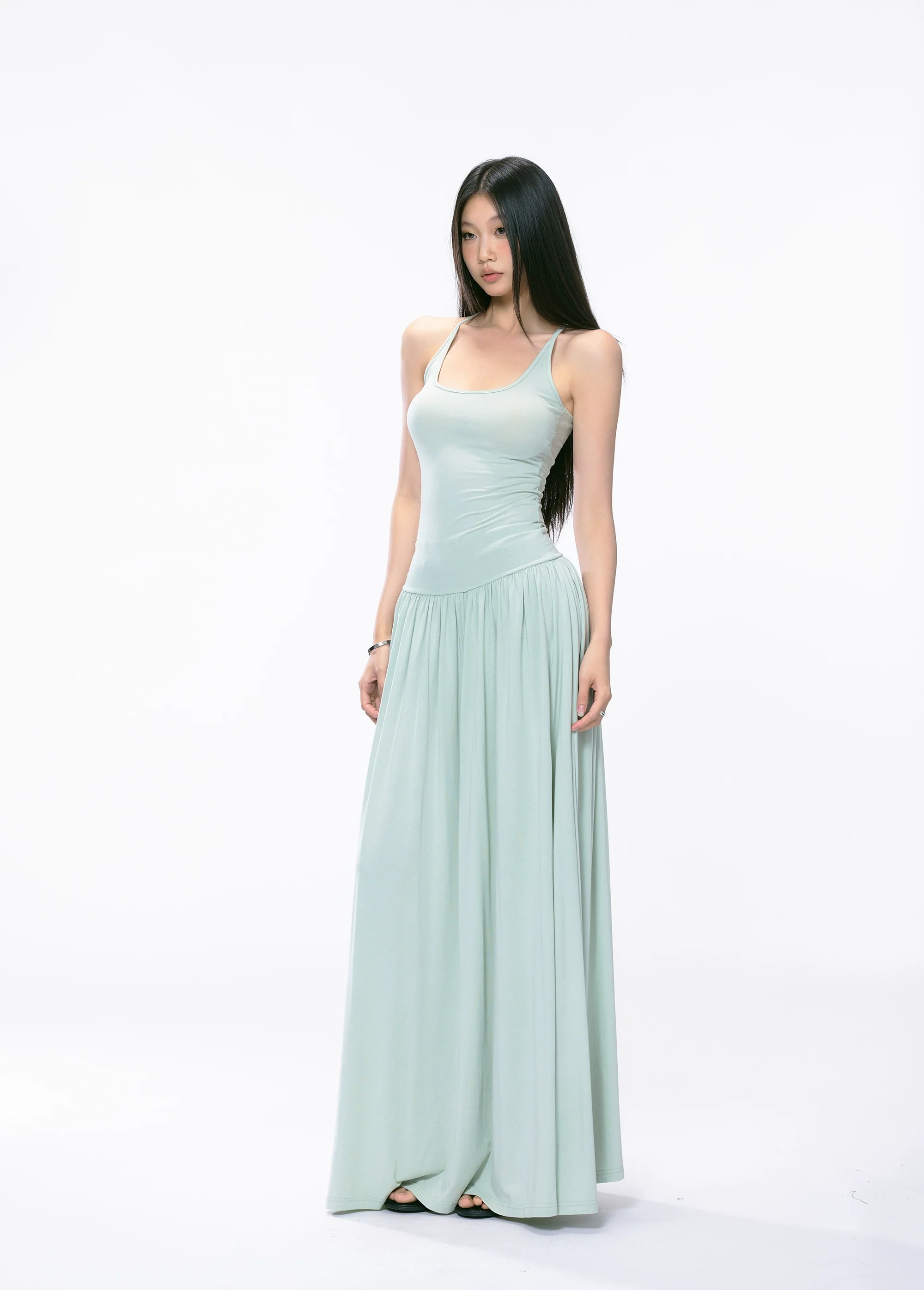 Racer Back Sleeveless Maxi Dress with Flared Skirt - Image 2