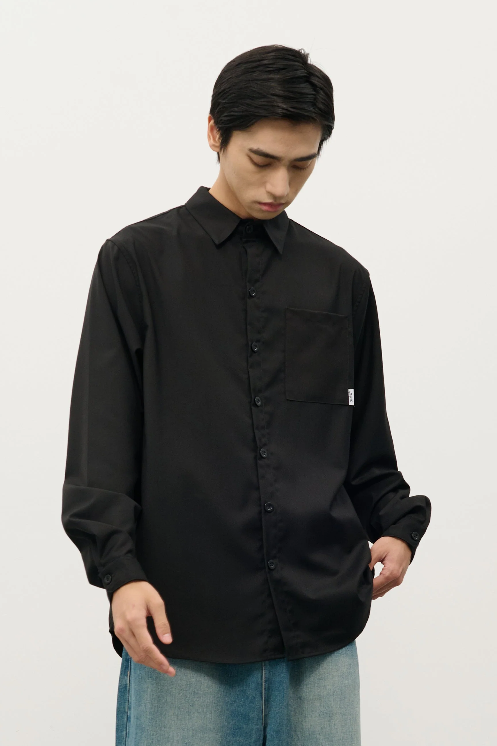 Relaxed Button-Up Long Sleeve Shirt with Chest Pocket - Image 11
