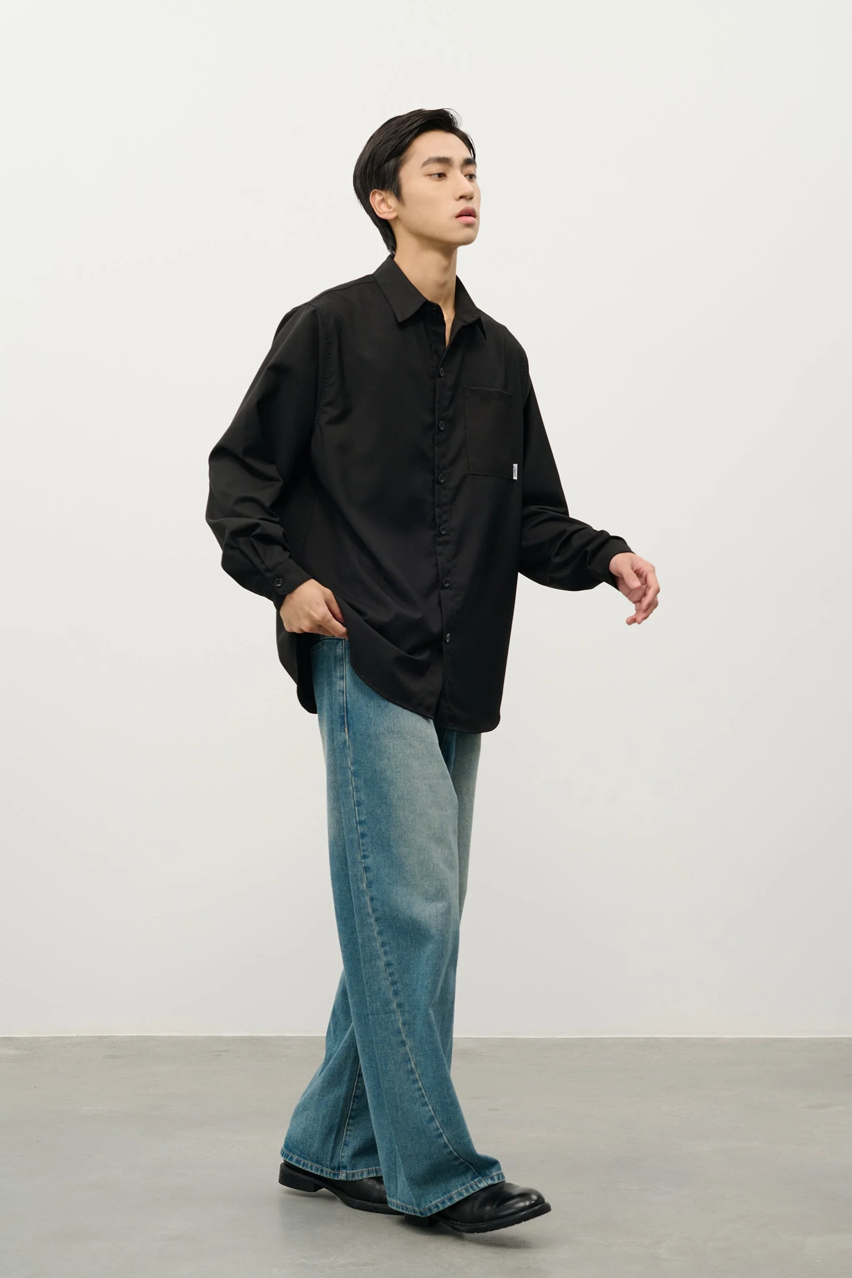 Relaxed Button-Up Long Sleeve Shirt with Chest Pocket - Image 14