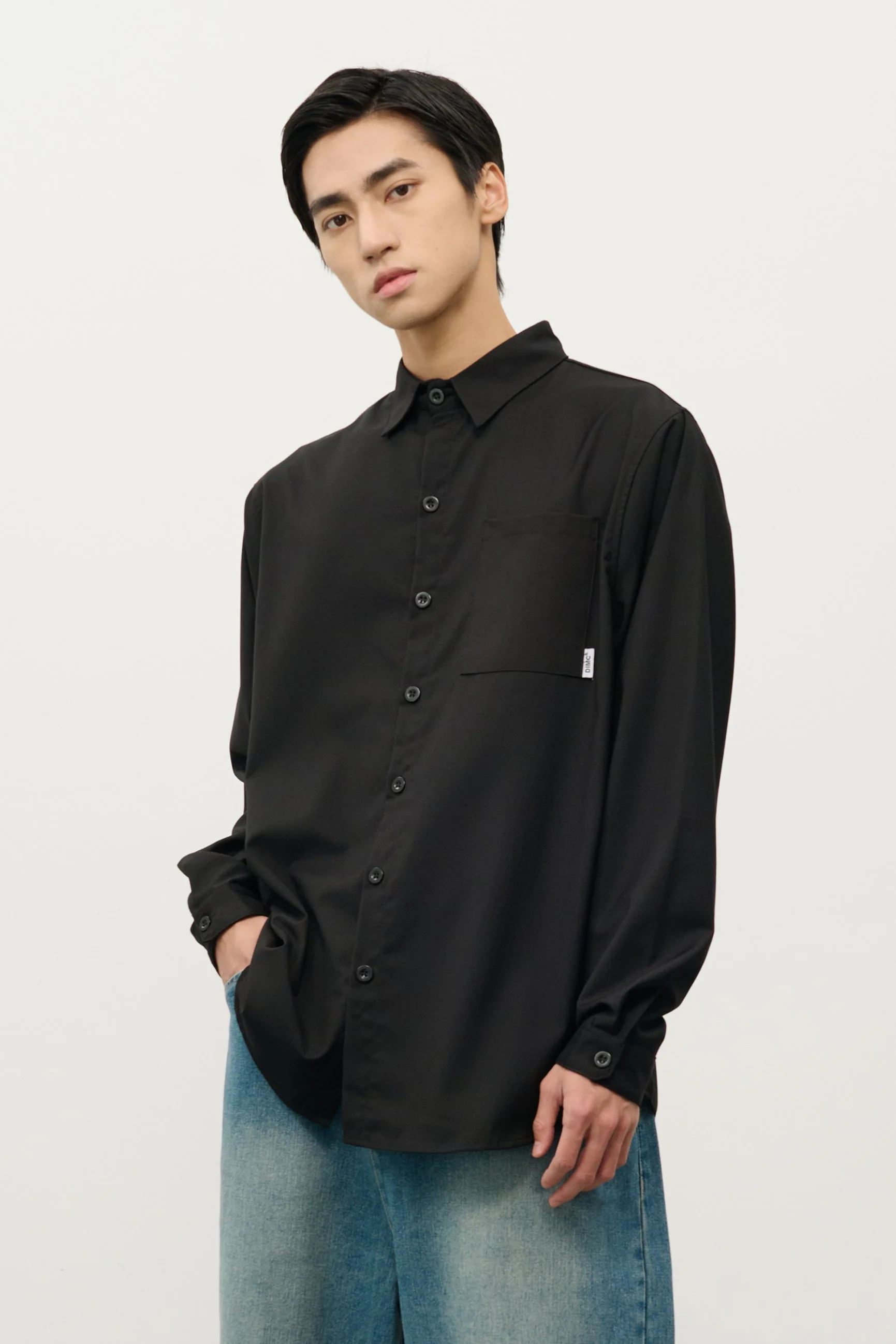 Relaxed Button-Up Long Sleeve Shirt with Chest Pocket - Image 8